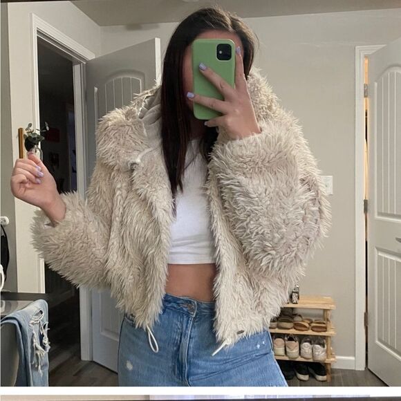 Free People Fuzzy Shag Jacket Coat Size Medium - Picture 3 of 9